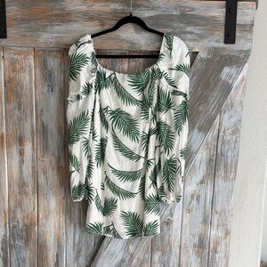 Lulu's Cream and Green Leaf Print Mini Dress